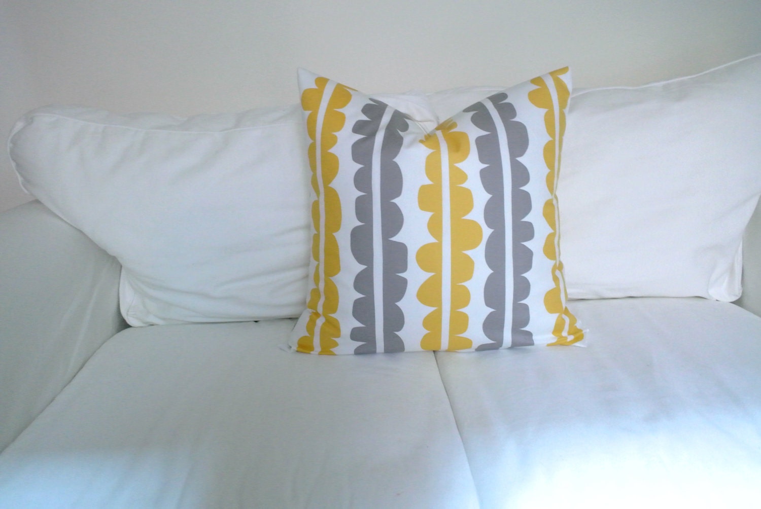 20x20 Yellow, Grey and White Decorative Pillow Cover