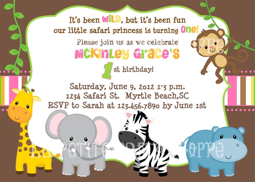 Sweet Jungle Friends Safari Birthday Invitation For Girls-DIY Print Your Own