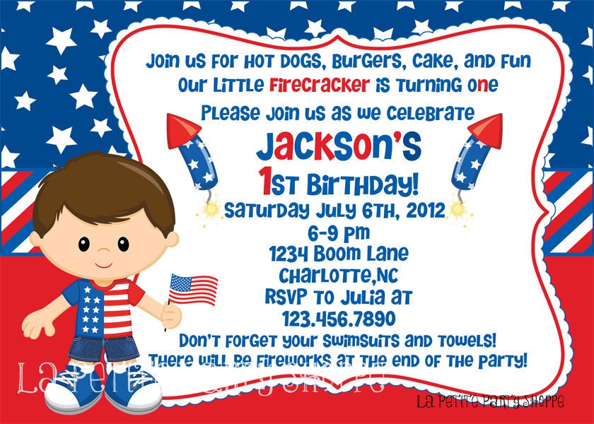 July 4th Red White Blue Invitation Design Boys-Little Firecracker-DIY-Print Your Own Il_170x135