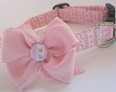 Shabby Chic Pink and Green Dog Collar size Small