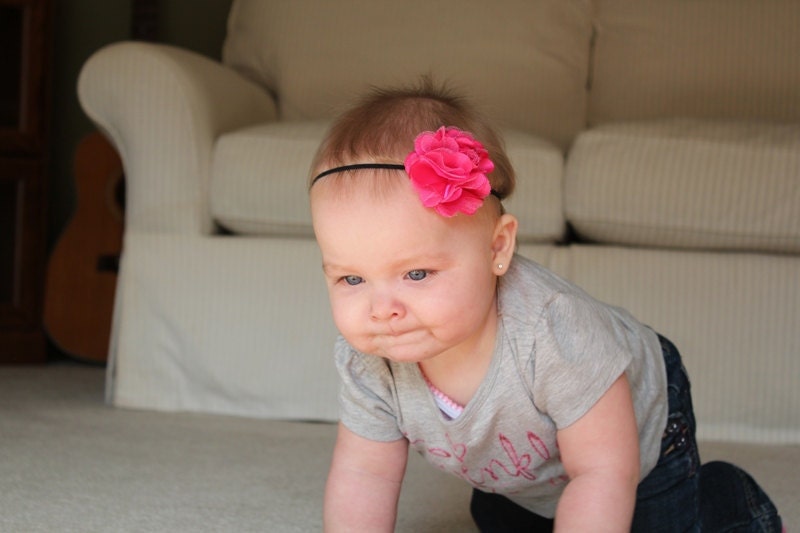 Baby Headbands-Newborn Headbands-Hot Pink Satin and Tulle Puff-Photo Prop