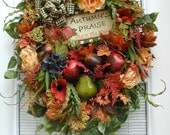 Fall Autumn Halloween Thanksgiving Arrangement Wooden Sign Fruit Door Wall Wreath