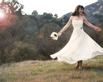 Timeless silk georgette strapless ivory grecian style wedding dress