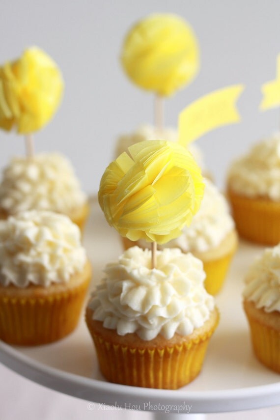 Tissue Pom-Pom Cupcake Toppers (Set of 12)