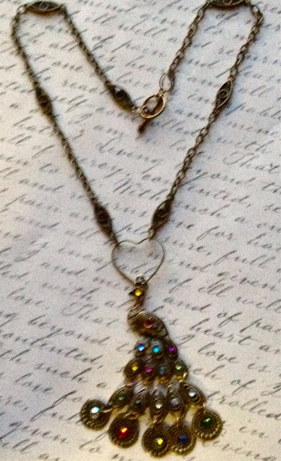 Jewelry Necklace Antique Gold Metal Peacock with Rhinestuds Womens Necklace