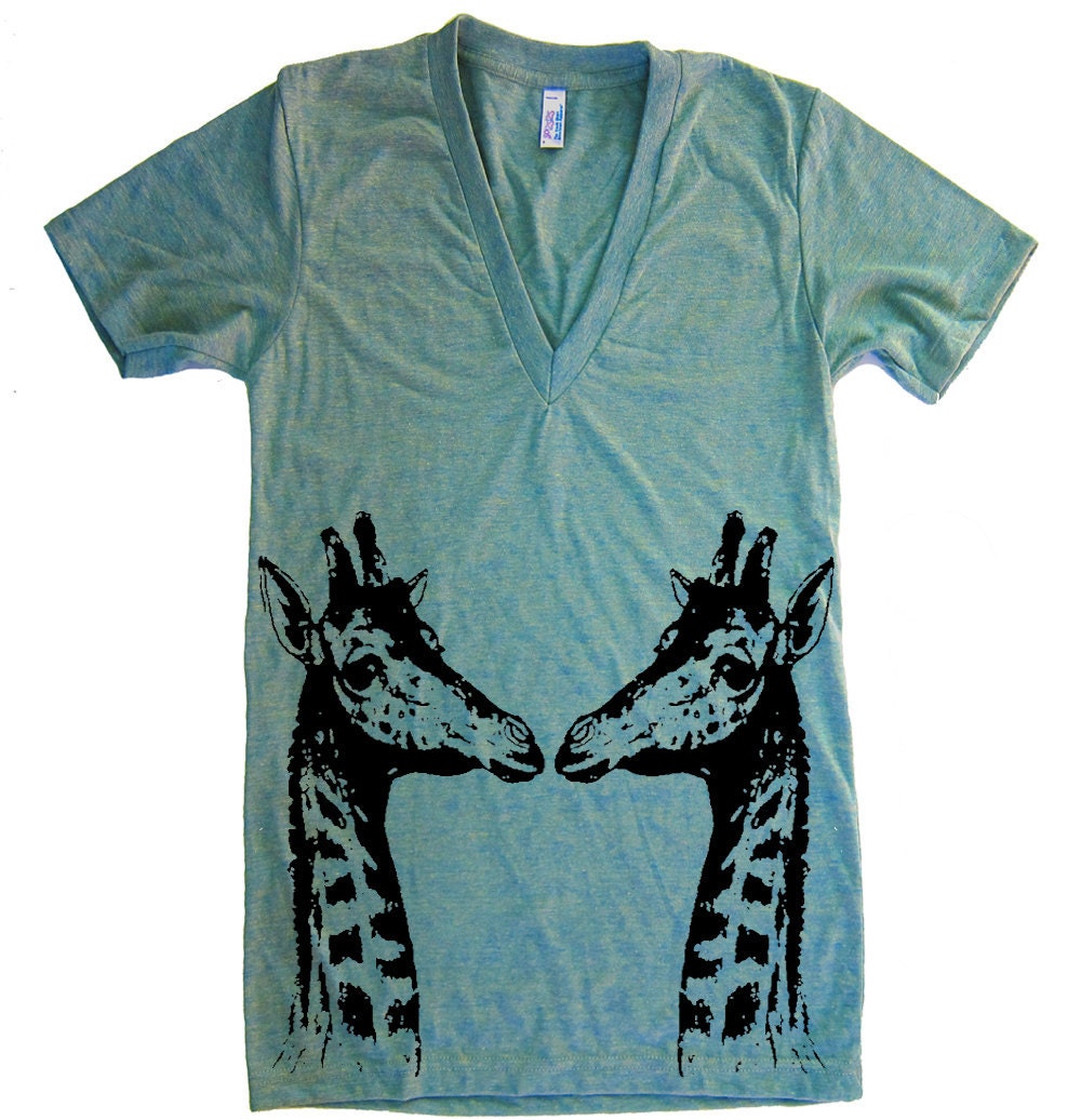 Mens Unisex GIRAFFES Deep V Neck T Shirt - American Apparel Vneck Tshirt - XS S M L XL (10 Color Options)