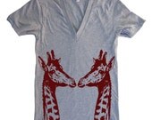 Mens Unisex GIRAFFES Deep V Neck T Shirt - American Apparel Vneck Tshirt - XS S M L XL (15 Color Options)