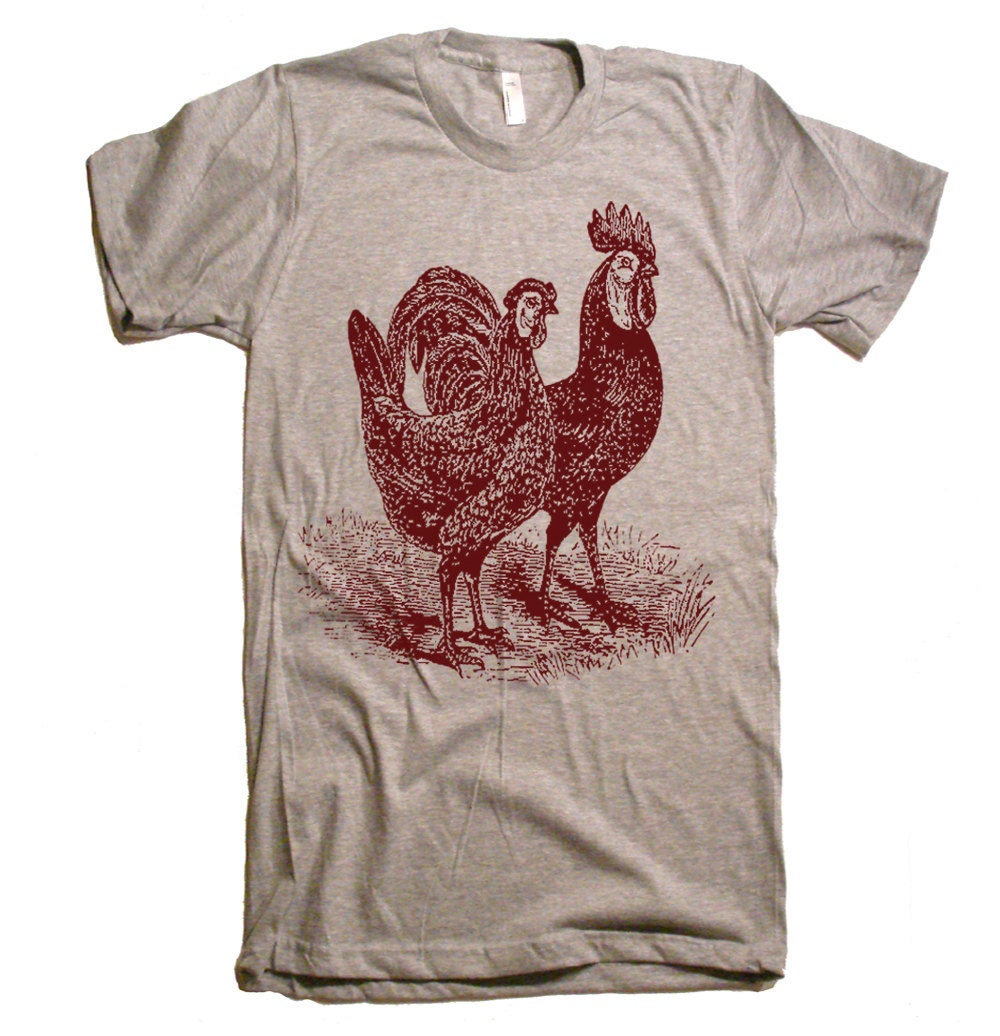Mens Rooster and Hen T Shirt tee - American Apparel Tshirt - XS S M L XL and XXL (28 Color Options)
