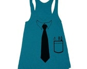 Womens BUSINESS TIME Tie and Pocket Tri-Blend Racerback Tank - american apparel tanktop shirt - XS, S, M, and L (8 Color Options)