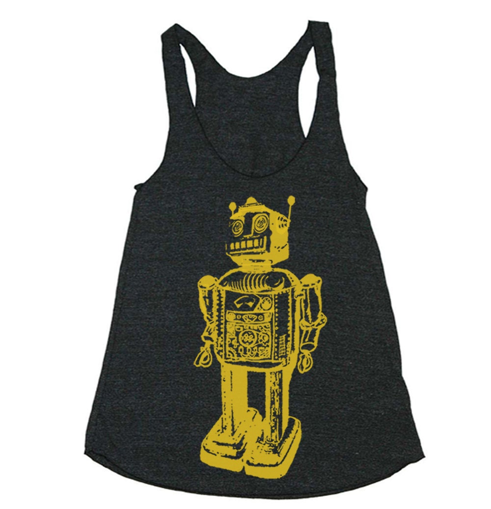 Womens ROBOT Sci Fi Tri-Blend Racerback Tank - american apparel tanktop shirt - XS, S, M, and L (9 Color Options)