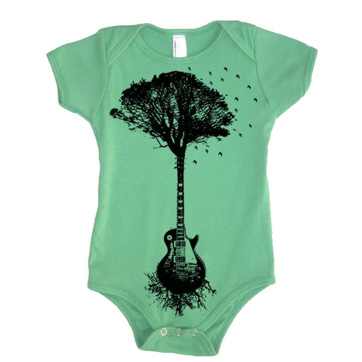 Baby Musical Guitar Tree Onesie Girl Bodysuit - American Apparel - 3-6m, 6-12m, 12-18m, 18-24m, (7 Color Options)