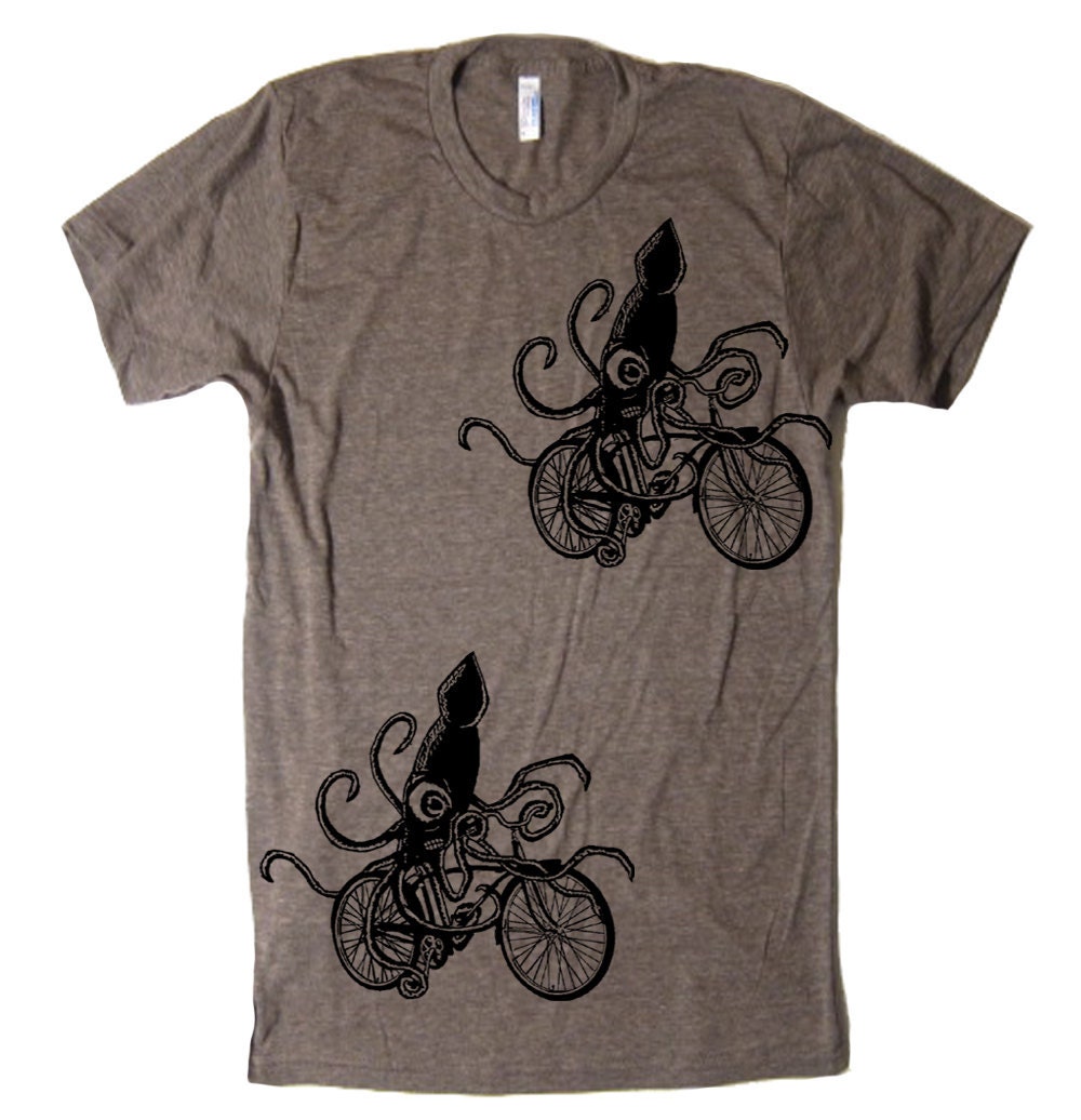 Mens Squids Riding Bikes T Shirt - American Apparel Tshirt - XS S M L XL and XXL (28 Color Options)