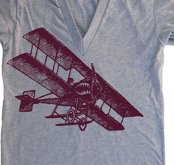 AIRPLANE Deep V Neck T Shirt Men Women Unisex - American Apparel Vneck Tshirt - XS S M L (15 Color Options)
