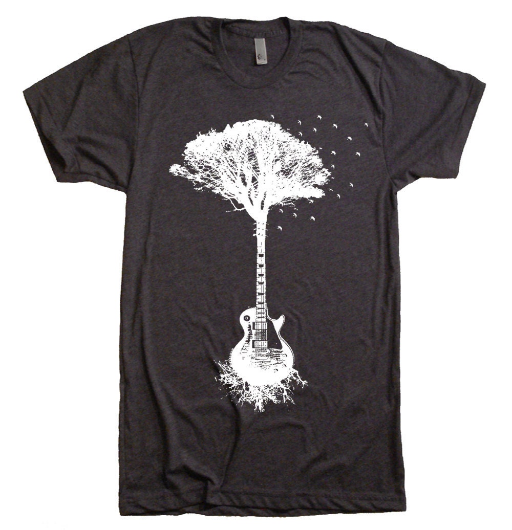 Mens Guitar Tree Of Life Science T Shirt - American Apparel Tshirt - XS S M L XL and XXL (28 Color Options)