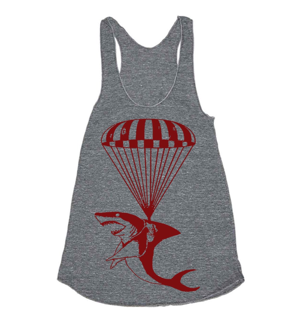 Womens Shark Paratrooper Tri-Blend Racerback Tank - American Apparel tanktop shirt - XS, S, M, and L (9 Color Options)