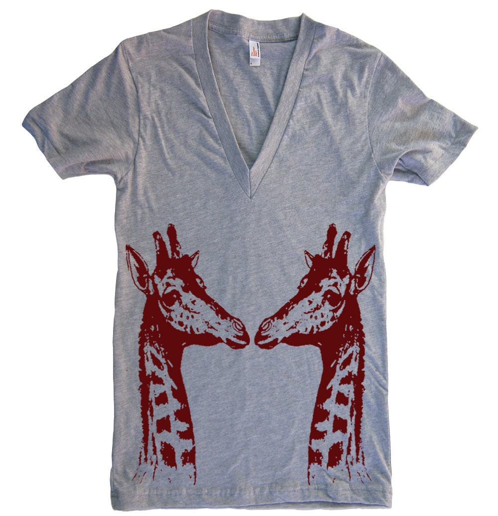 Mens Unisex GIRAFFES Deep V Neck T Shirt - American Apparel Vneck Tshirt - XS S M L XL (15 Color Options)