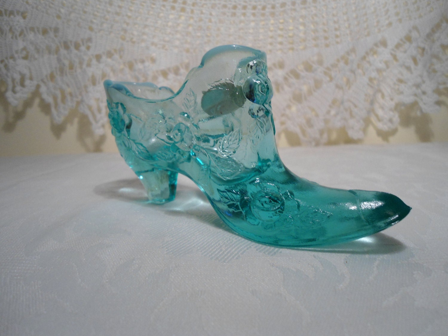 Fenton Glass Rose Slipper Shoe