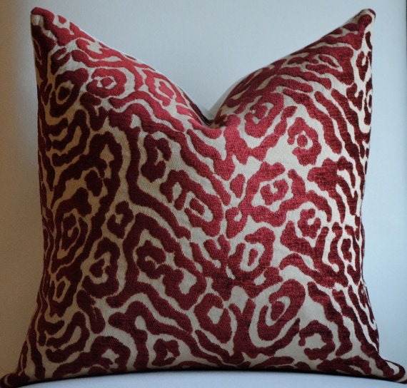 Beautiful ANIMAL PRINT Home Decor Pillow Cover- 18x18-Red-Chenille-Toss Pillow-Accent Pillow