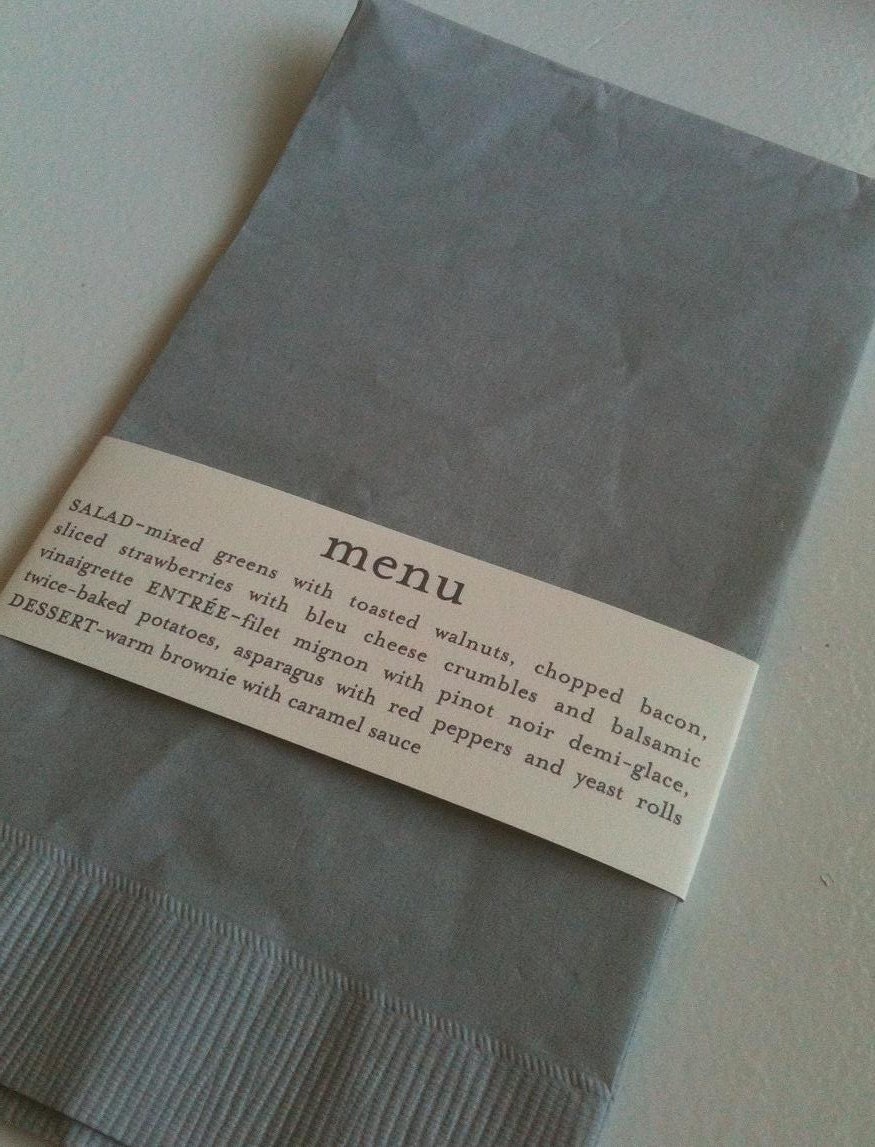 Printed Menu Napkin Ring for Wedding, Rehersal Dinner or Party