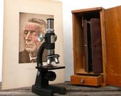 Vintage Microscope Set by Mark II with tools and slides in original Wooden Box