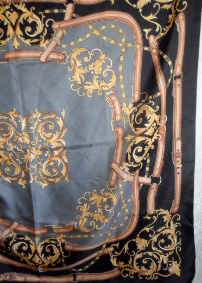 Vintage Scarf Equestrian by Totes Gray Black Large Shawl