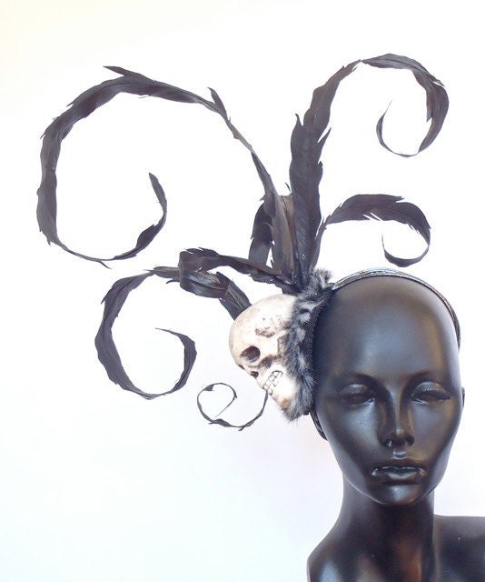 Skull Headpiece with Faux Pheasant Feathers