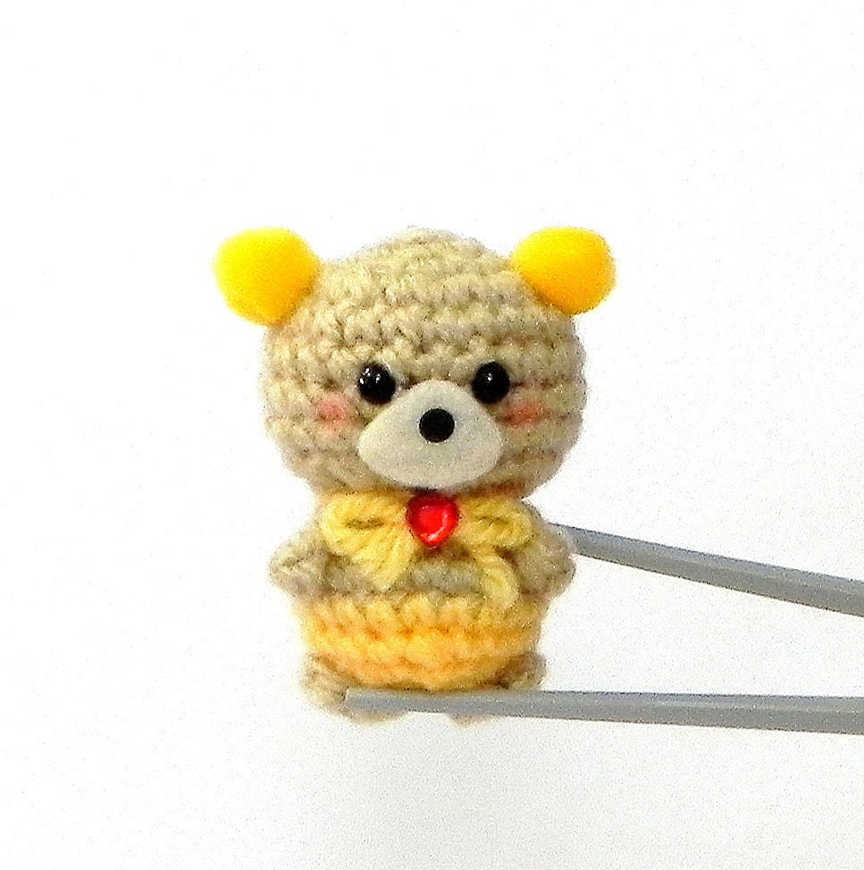 Crochet amigurumi mini stuff animal toy doll - Yellow pom pom ears BBQ MochiQtie