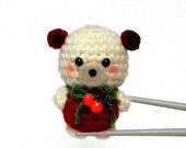 Cherry pom pom ears BBQ MochiQtie - Crochet Amigurumi Mochi size mini bear toy doll