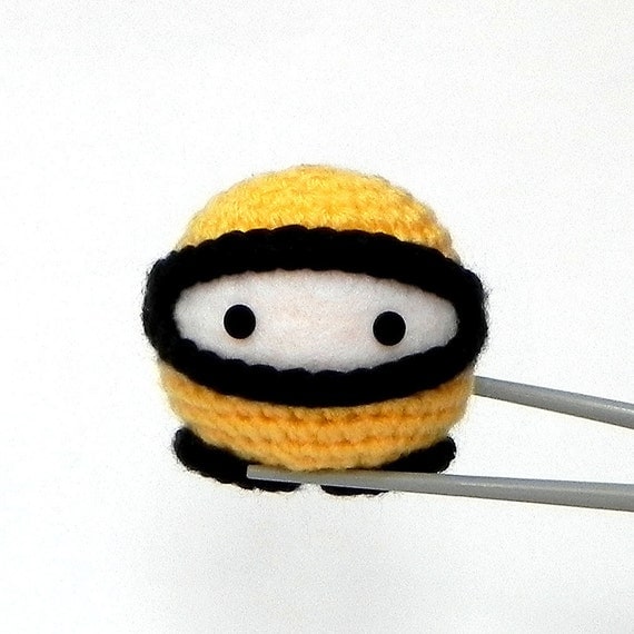 Amigurumi  Ninja - Yellow ninja MochiQtie - Crocheted Mochi size Amigurumi toy / doll