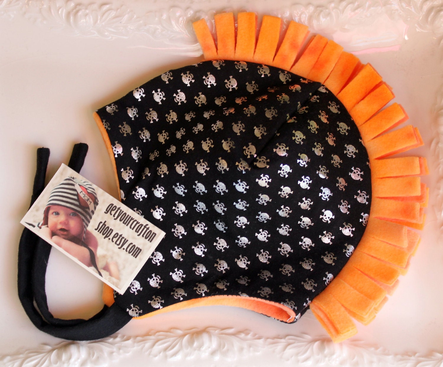 the MOHAWK SKULLY beanie, available in multiple fabrics and colors, multiple sizes available, great photography prop