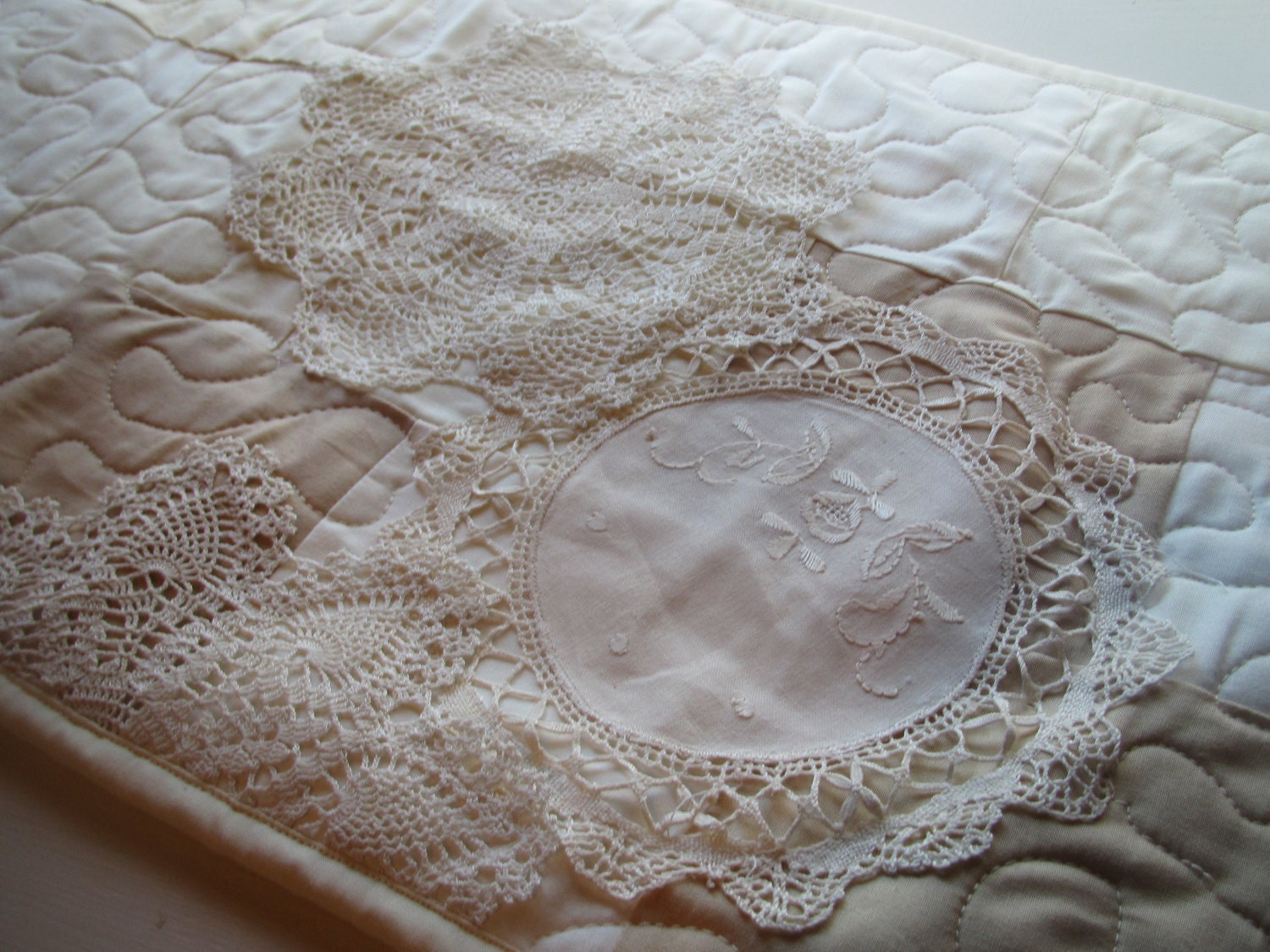 Doily Appliqued Table Runner