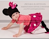EXCLUSIVE Hand Crochet Baby Girl Minnie Mouse Outfit Cap diaper cover with skirt and shoes -  Pink or Red