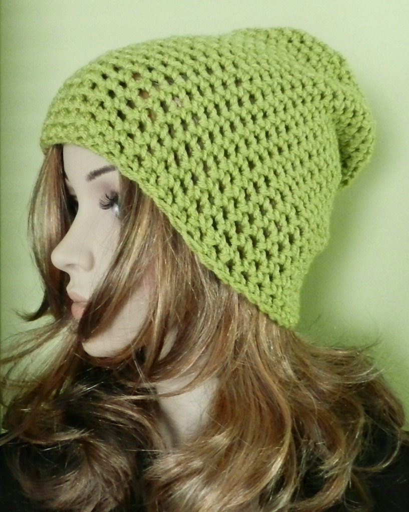 SUMMER HIPPIE HAT Women Teen  Cap  crochet  Slouchy Hat, Rasta Cap, Big Beanie , spring or summer  hat slouch hat in green color