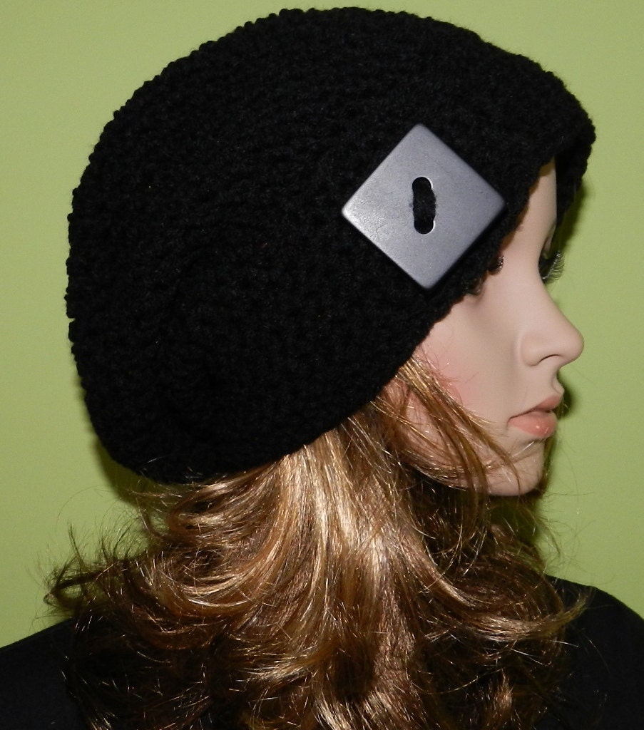 HIPPIE Hat  Women Teen Hat crochet  Slouch Cap , Rasta Cap, Big Beanie, boho hippie, hipster all season slouch hat  in BLACK