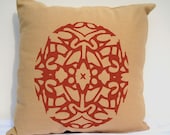 PILLOW/ CUSHION Linen cover with red arabesques desing, 12 x 12