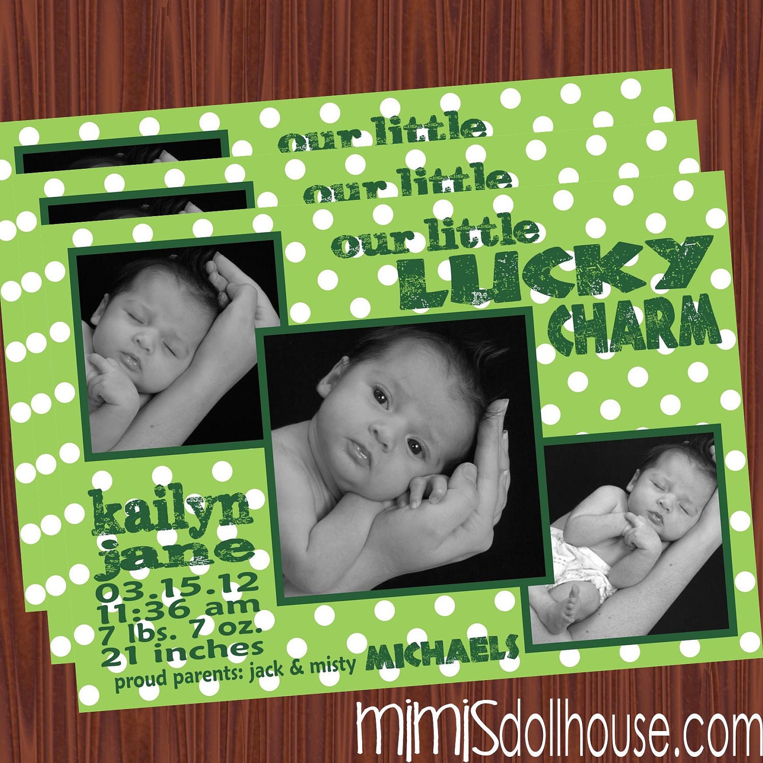 Birth Announcements- Photo Cards- St Patrick's Day Baby Announcement JPEG Il_570xn