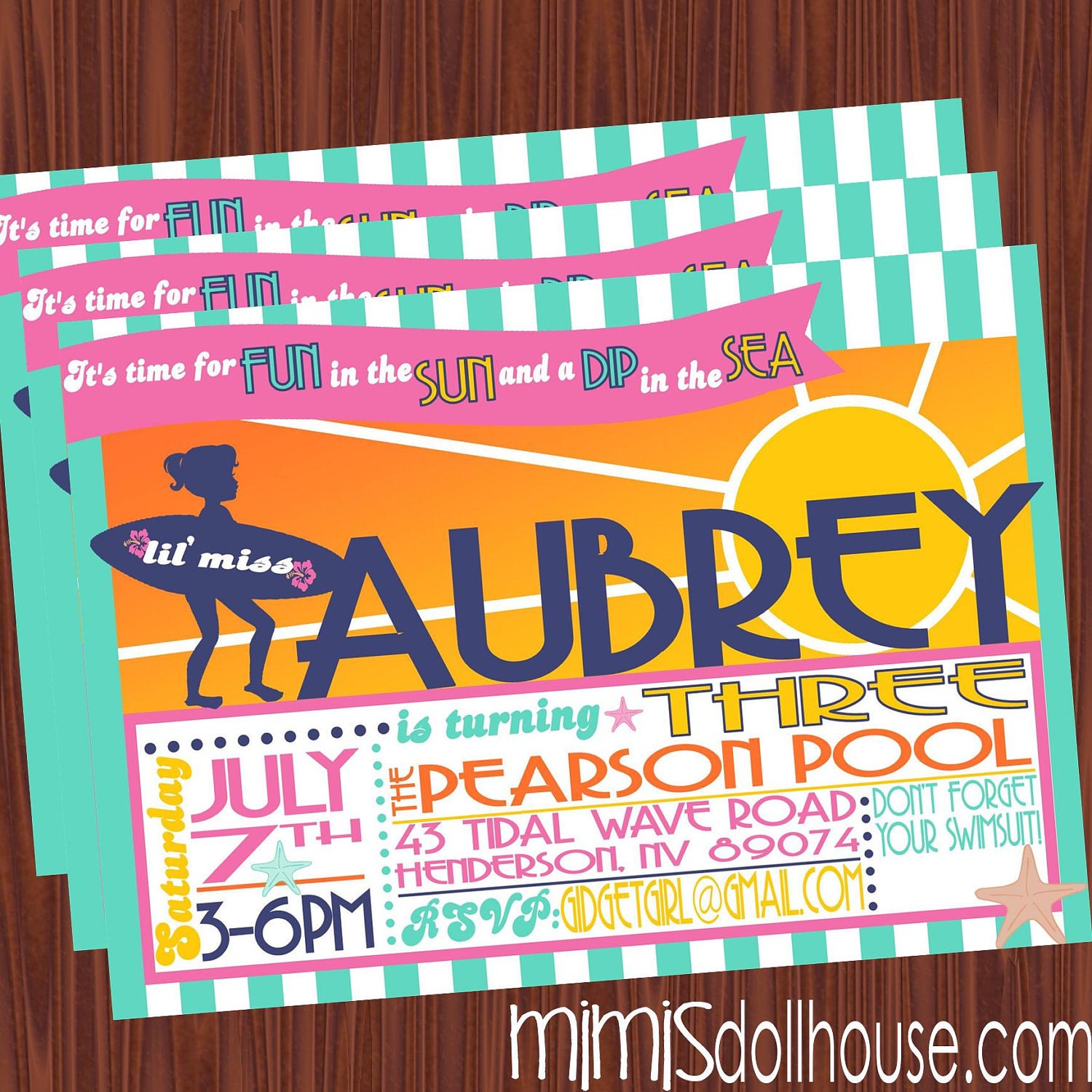 Surfer Beach Invitation- Printable Retro Beach Birthday Invitation-Vintage Beach Invitation PDF/JPEG Il_570xn