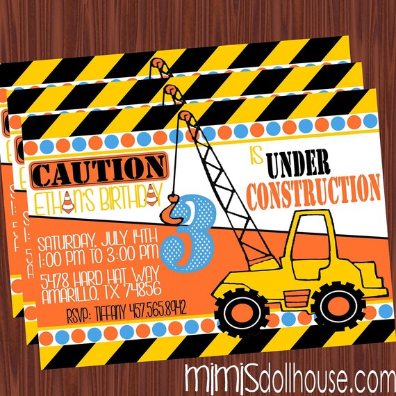 Construction Invitation- Printable Construction Birthday Invitation- PDF/JPEG Il_570xn
