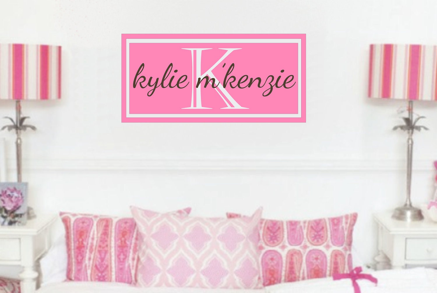 Girl Boy Name Monogram Wall Decal Baby Teen Vinyl Sticker Bedroom Decor