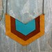 CYBER MONDAY SALE Leather Chevron Pendant Necklace with Tan, Brown, and Teal Leather on Antiqued Brass Chain