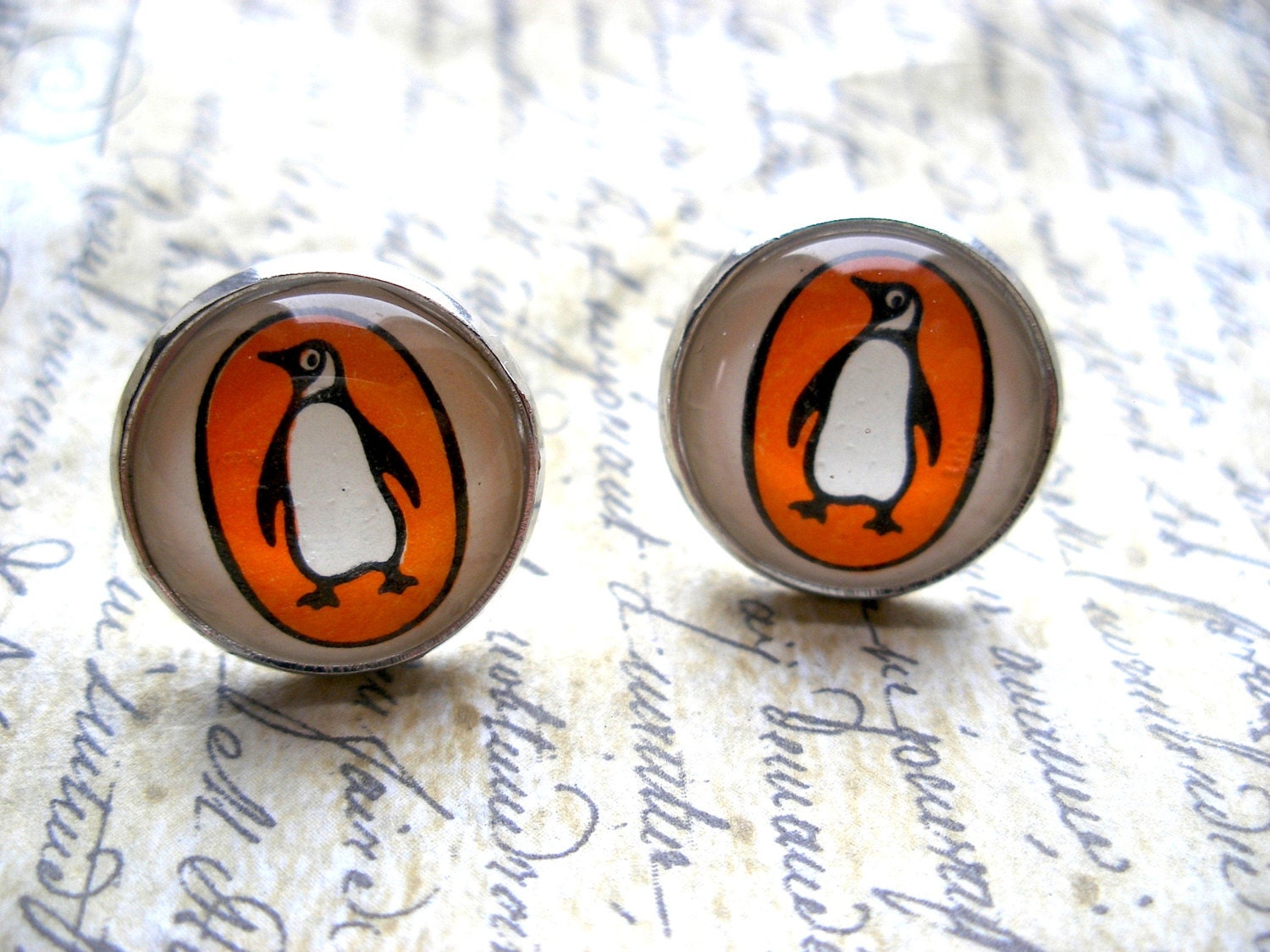 Unique Penguin Books Earrings Made With Vintage Paperback Covers- Large Post Stud Earrings- Literary gift for her