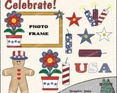 Patriotic Clipart and Graphic Set, 4th of July Clipart, Fourth of July, Summer Clipart - Digital Scrapbooking Kit