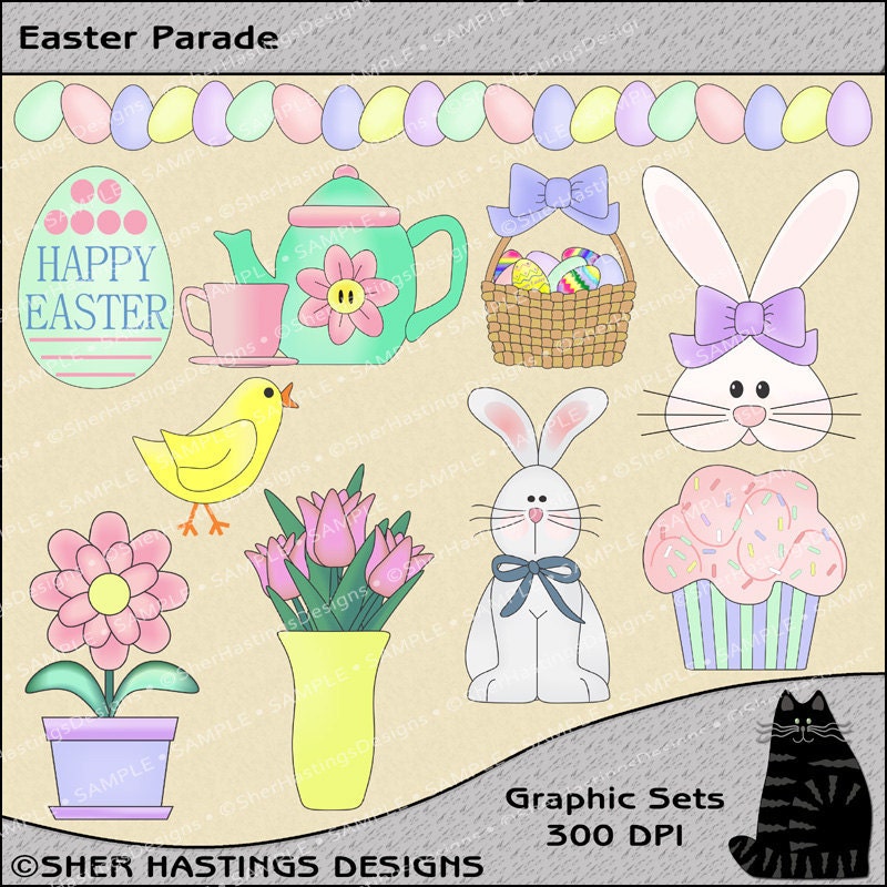 Easter Parade Clipart and Graphic Set, Spring Clipart, Easter Clipart - Digital Scrapbooking Kit
