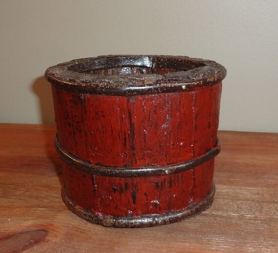 SALE Antique Wooden Asian Rice Bucket SALE by Legacytoo