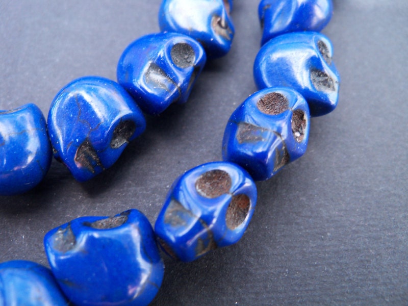 Blue Skull Beads Cobalt Blue Howlite Sugar Skulls, Day of the Dead  10 pcs