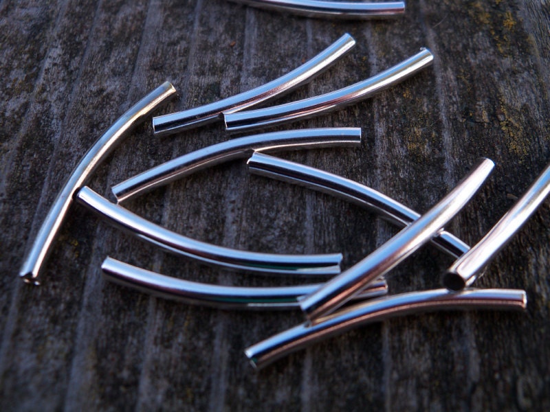 Silver Tube Beads, Curved, 3cm, 25 pcs