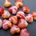 Lampwork Glass Heart Beads, Red, White Swirls 8 pcs