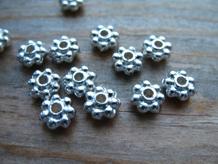 Silver Spacer Beads, Daisy Shape, 6mm, 60 pcs