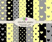Hearts and Stars Paper Pack - Yellow - 16 DIGITAL Papers
