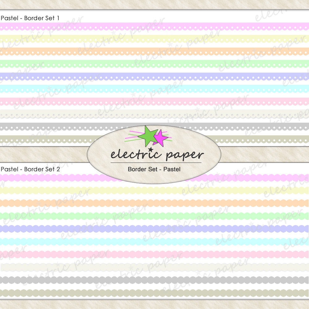 Pastel Digital Borders / Dividers Clip Art Set - Includes 3 Sets of Borders in 10 Colors Each  -  Borders can be layered for cute effects